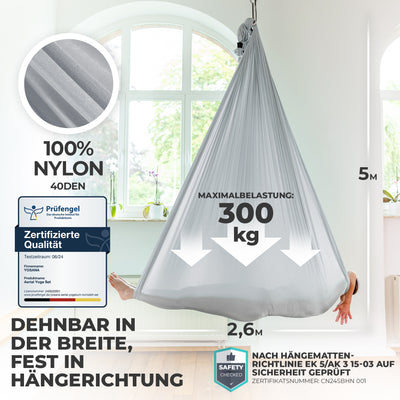 Aerial Yoga Hängematte (Komplettset) - Farbe Silbergrau