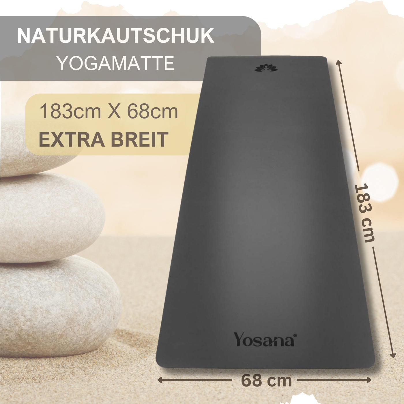 Yogamatte Studioline Ultra-Grip "Grau" inkl. Tragegurt - YOSANA