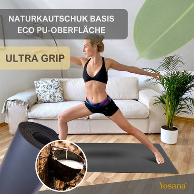 Yogamatte Studioline Ultra-Grip "Grau" inkl. Tragegurt - YOSANA