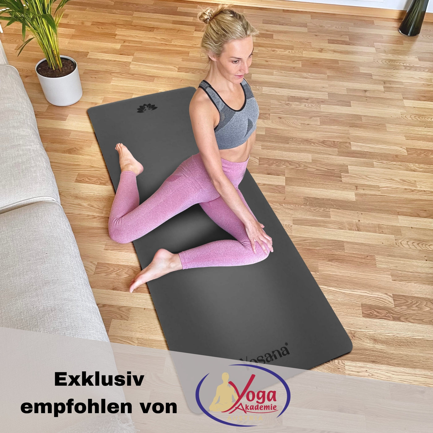 Yogamatte Studioline Ultra-Grip "Grau" inkl. Tragegurt - YOSANA