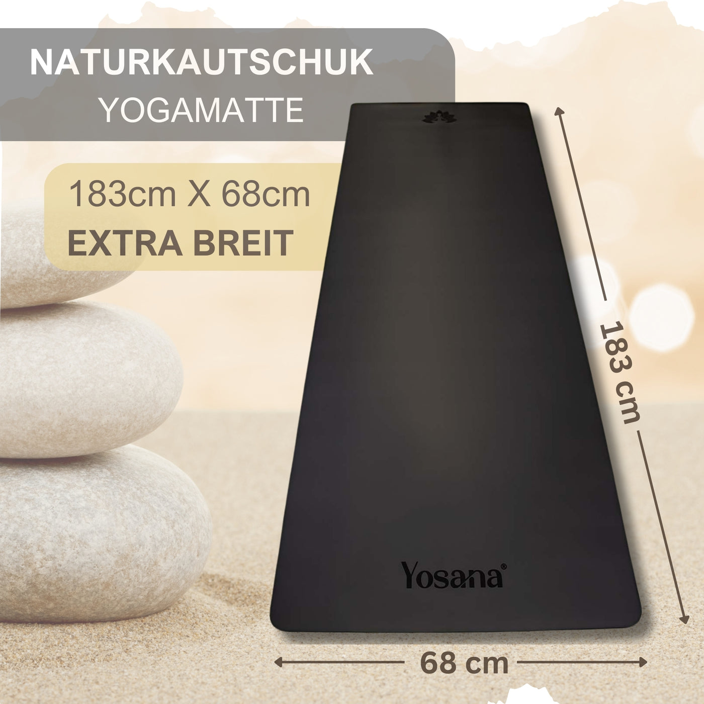 Yogamatte Studioline Ultra-Grip "Schwarz" inkl. Tragegurt - YOSANA