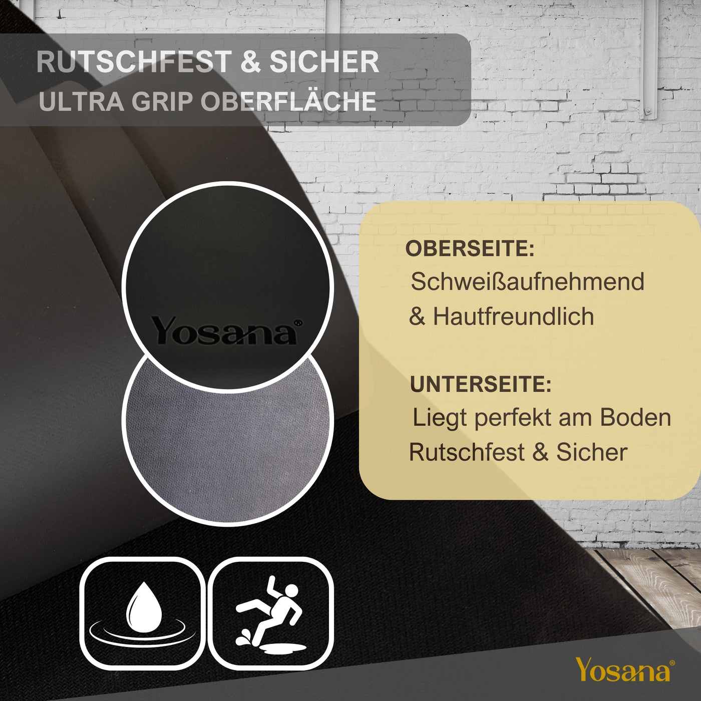 Yogamatte Studioline Ultra-Grip "Schwarz" inkl. Tragegurt - YOSANA