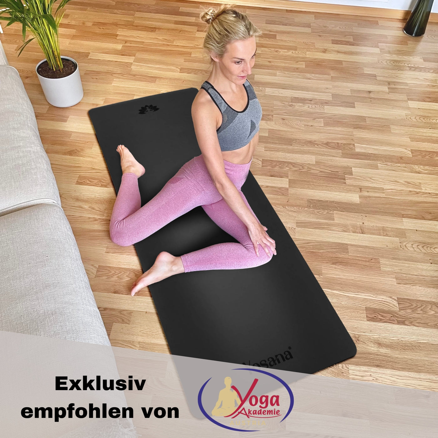 Yogamatte Studioline Ultra-Grip "Schwarz" inkl. Tragegurt - YOSANA