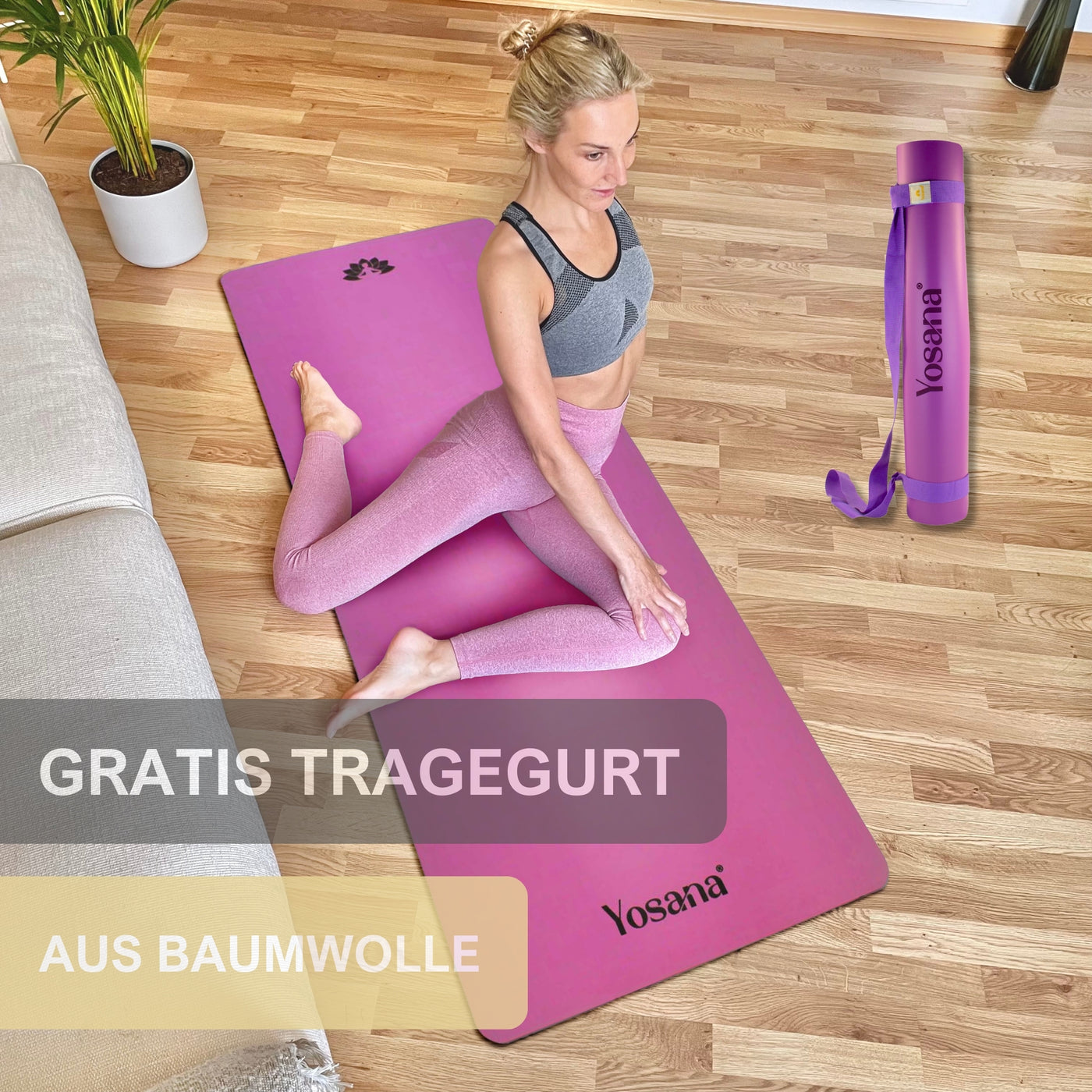 Yogamatte Studioline Ultra-Grip "Flieder" inkl. Tragegurt - YOSANA