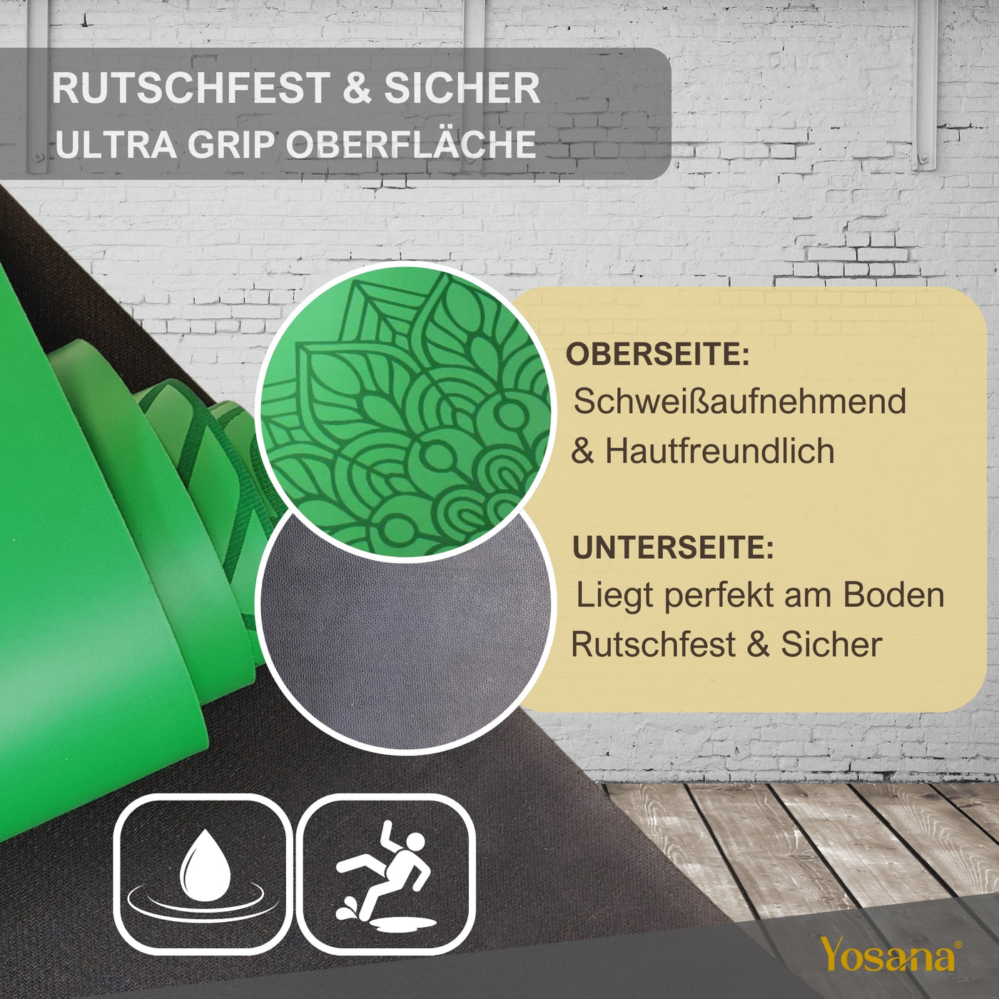 Yogamatte Studioline Ultra-Grip "Grün" inkl. Tragegurt - YOSANA