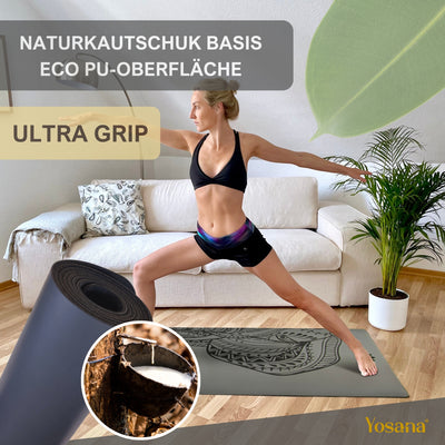 Yogamatte Studioline Ultra-Grip "Grau Elefant" inkl. Tragegurt - YOSANA