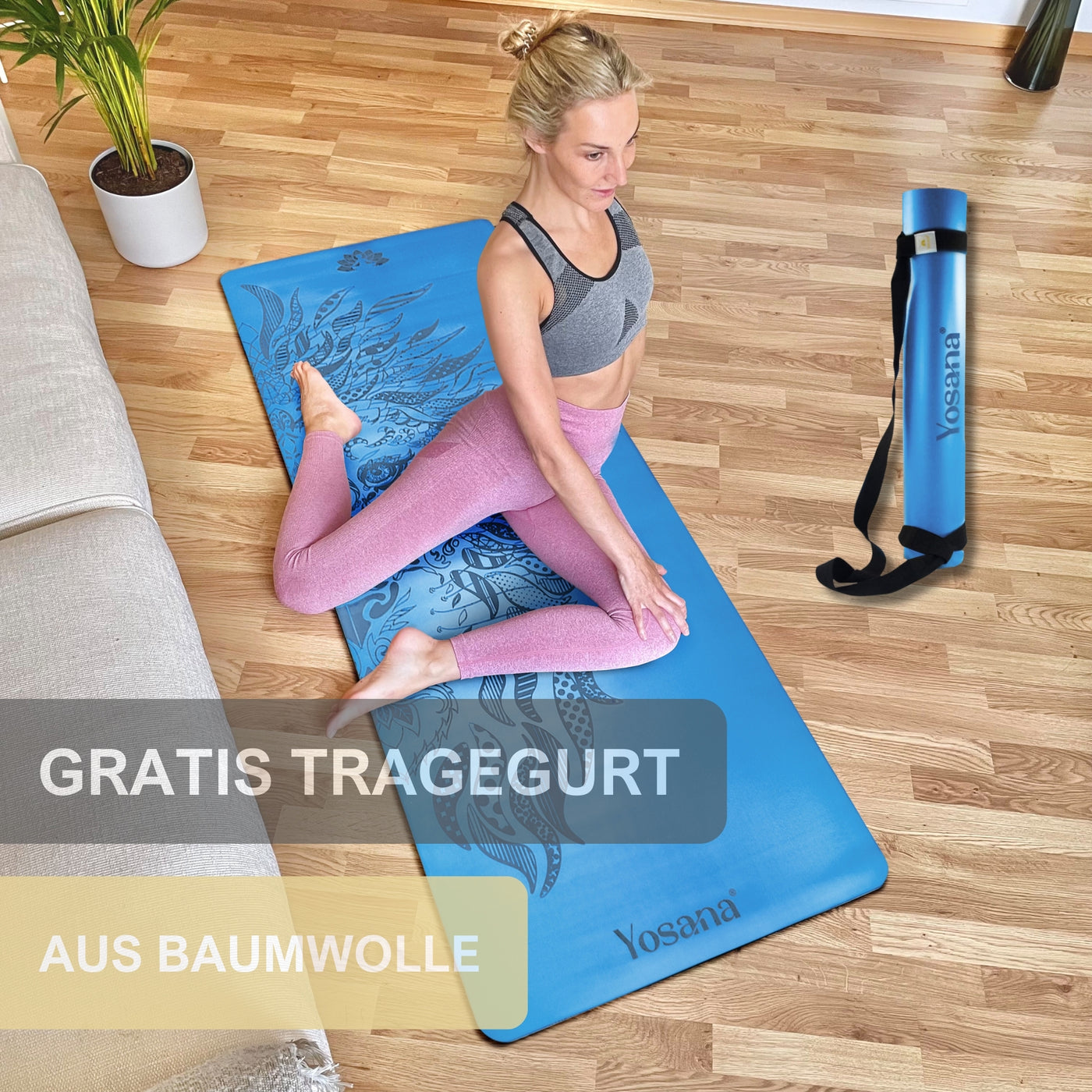 Yogamatte Studioline Ultra-Grip "Blue Lion" inkl. Tragegurt - YOSANA