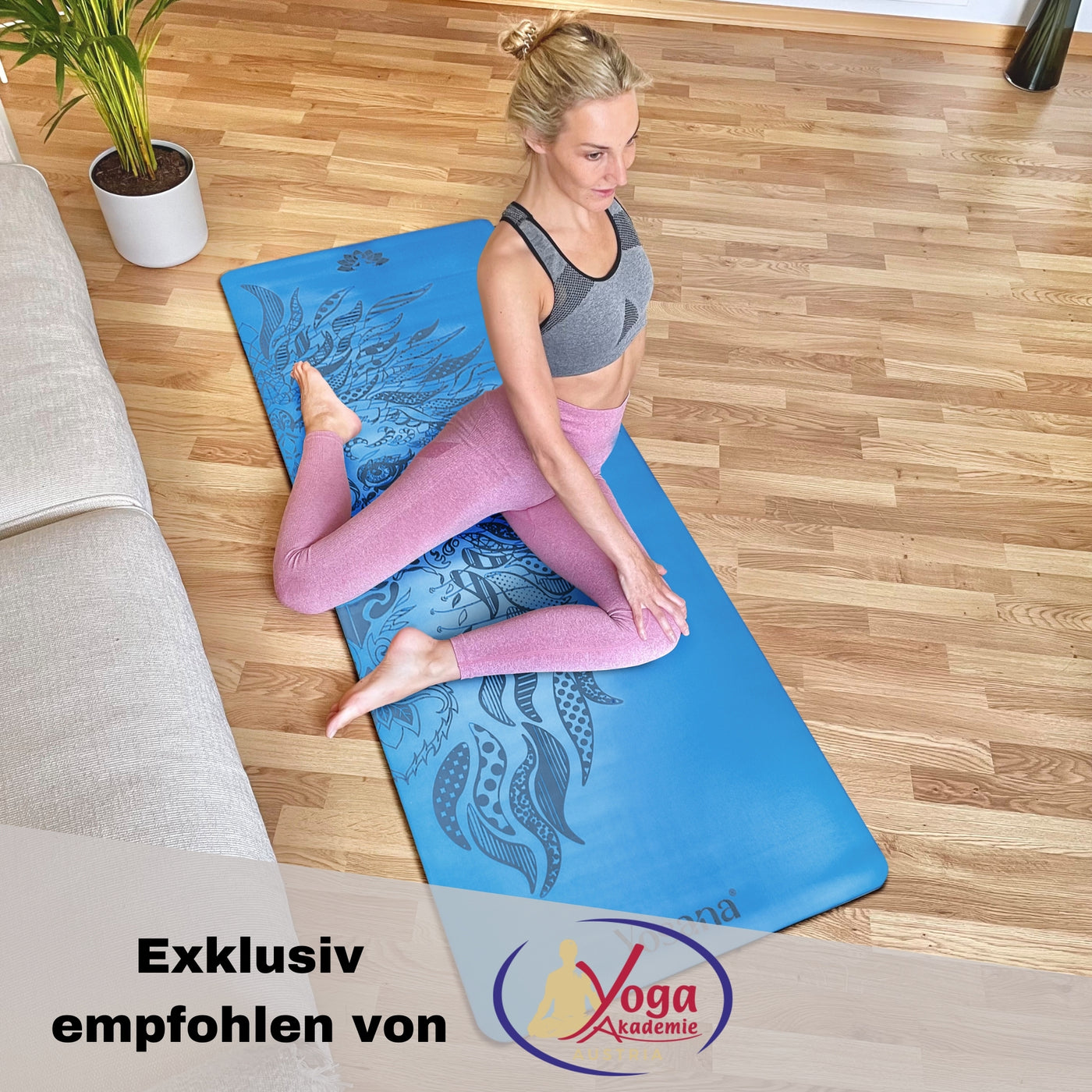 Yogamatte Studioline Ultra-Grip "Blue Lion" inkl. Tragegurt - YOSANA