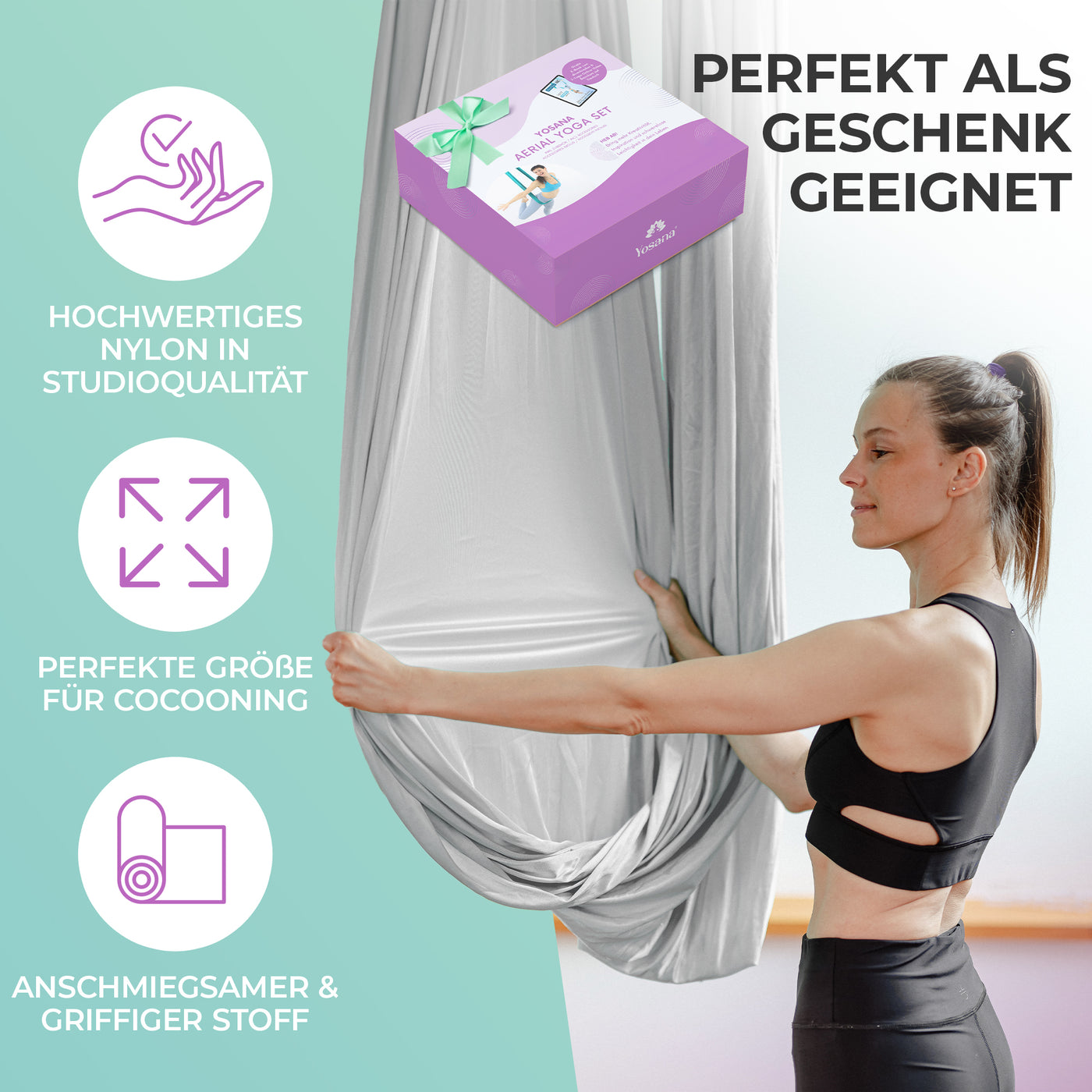 Aerial Yoga Tuch Hängematte Set Yogatuch zum Aufhängen Yoga Schaukel Tuchschlaufe